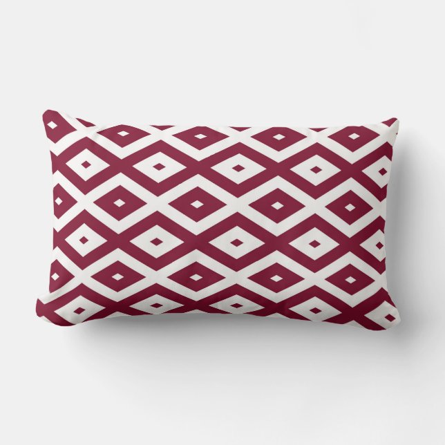 Burgundy- en wit diamantpatroon kussen (Voorkant)