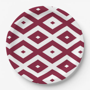 Burgundy- en wit diamantpatroon papieren bordje