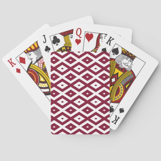 Burgundy- en wit diamantpatroon pokerkaarten (Achterkant)