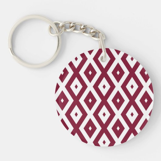 Burgundy- en wit diamantpatroon sleutelhanger (Voorkant)