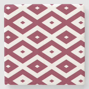 Burgundy- en wit diamantpatroon stenen onderzetter