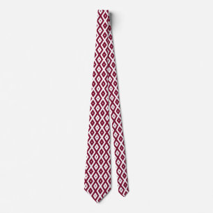 Burgundy- en wit diamantpatroon stropdas