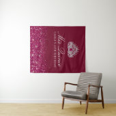 Burgundy en Zilver Glitter | Quinceanera Achtergro Wandkleed (In Situ (horizontaal))