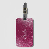 Burgundy en zilver glitters bagagelabel (Voorkant (verticaal))