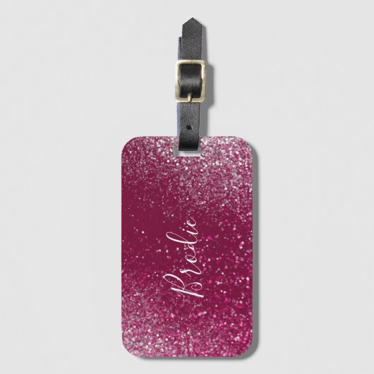 Burgundy en zilver glitters bagagelabel (Voorkant (verticaal))