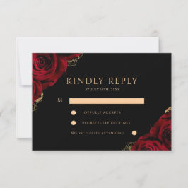 Burgundy en zwart ⎮ Rode Roos Bloemen Bruiloft  RSVP Kaartje