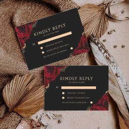 Burgundy en zwart ⎮ Rode Roos Bloemen Bruiloft RSVP Kaartje