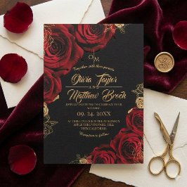 Burgundy en zwart ⎮ Rode Rozen Bloemen Bruiloft Kaart