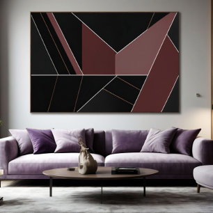 Burgundy en Zwarte Abstracte Geometrie Poster