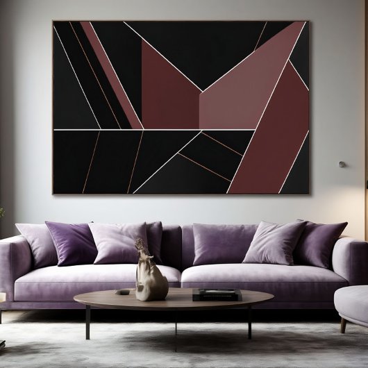Burgundy en Zwarte Abstracte Geometrie Poster