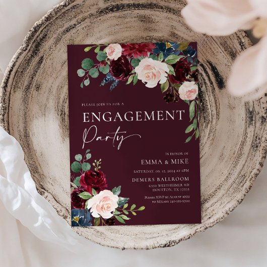 Burgundy Engagement Invitation Kaart