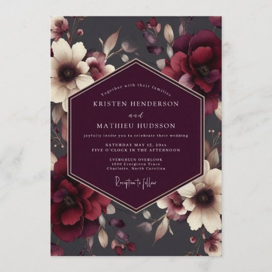 Burgundy Enigmatic Moody Wedding Kaart (Voorkant)