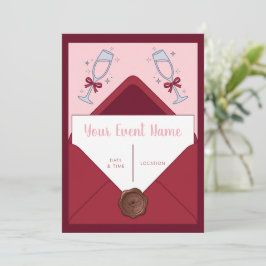 Burgundy Envelopwaszegel Roze Glas Kaart