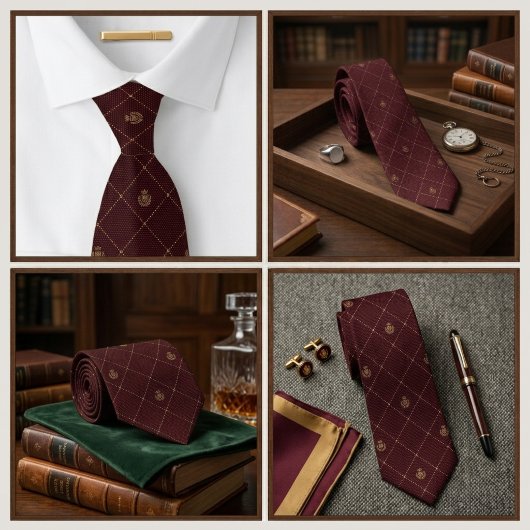 Burgundy Estate Crest Jacquard Luxe Stropdas