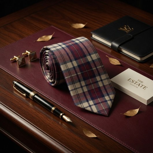Burgundy Estate Geruite Luxe Stropdas