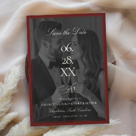 Burgundy Estate Modern Photo Overlay Type Wedding Save The Date