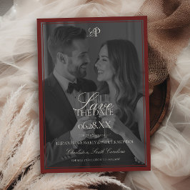 Burgundy Estate Modern Photo Type Overlay Wedding Save The Date
