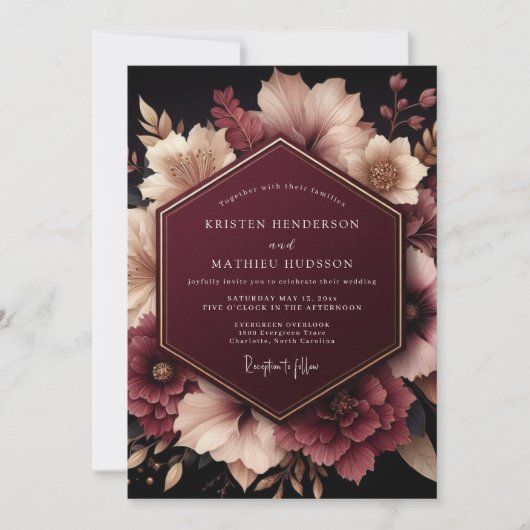 Burgundy Ethereal Bloom Wedding Kaart (Voorkant)