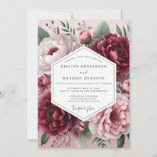 Burgundy Ethereal Blossom Wedding Kaart (Voorkant)