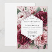 Burgundy Ethereal Blossom Wedding Kaart (Voorkant / Achterkant)