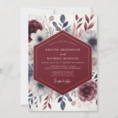 Burgundy Ethereal Flourish Wedding Kaart (Voorkant)
