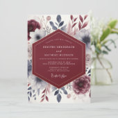 Burgundy Ethereal Flourish Wedding Kaart (Staand voorkant)