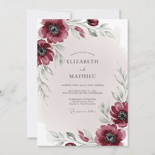 Burgundy Ethereal Winter Wedding Kaart (Voorkant)