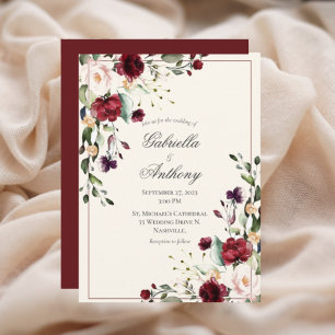 Burgundy Eucalyptus Floral Scalloped Wedding Kaart