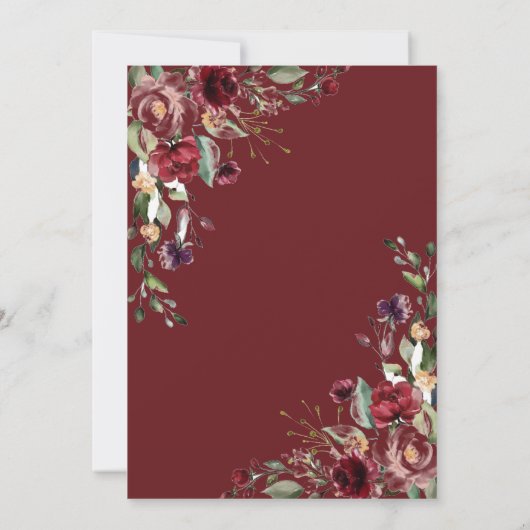 Burgundy Eucalyptus Floral Wedding Kaart (Achterkant)