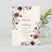 Burgundy Eucalyptus Floral Wedding Kaart (Staand voorkant)