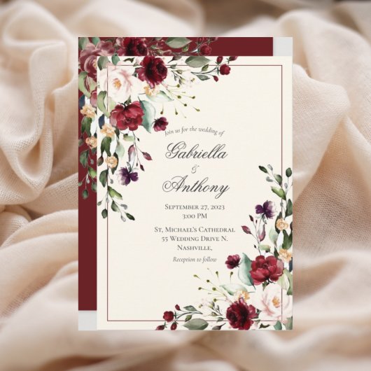 Burgundy Eucalyptus Floral Wedding Kaart
