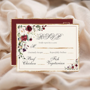 Burgundy Eucalyptus Floral Wedding RSVP Briefkaart