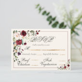 Burgundy Eucalyptus Floral Wedding RSVP Kaart (Staand voorkant)