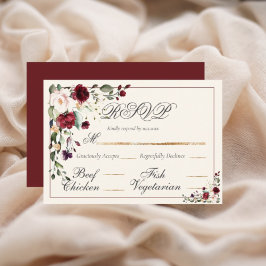 Burgundy Eucalyptus Floral Wedding RSVP Kaart