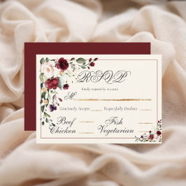 Burgundy Eucalyptus Floral Wedding RSVP Kaartje