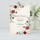 Burgundy Eucalyptus Floral Wedding Save the Date (Staand voorkant)
