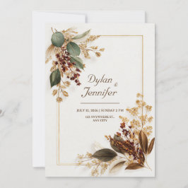 Burgundy Eucalyptus Gold Dried Floral Wedding Kaart