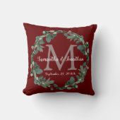 Burgundy Eucalyptus Monogram Weddenschap Kussen (Voorkant)