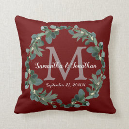 Burgundy Eucalyptus Monogram Weddenschap Kussen