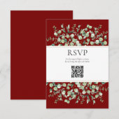 Burgundy Eucalyptus QR Code Huwelijk RSVP  Informatiekaartje (Voorkant / Achterkant)