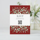 Burgundy Eucalyptus QR Code Huwelijk RSVP  Informatiekaartje (Staand voorkant)