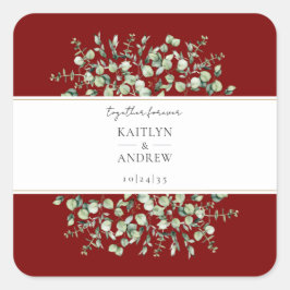 Burgundy Eucalyptus Together Forever Wedding  Vierkante Sticker