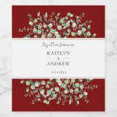 Burgundy Eucalyptus Together Forever Wedding  Wijn Etiket (Enkel label)