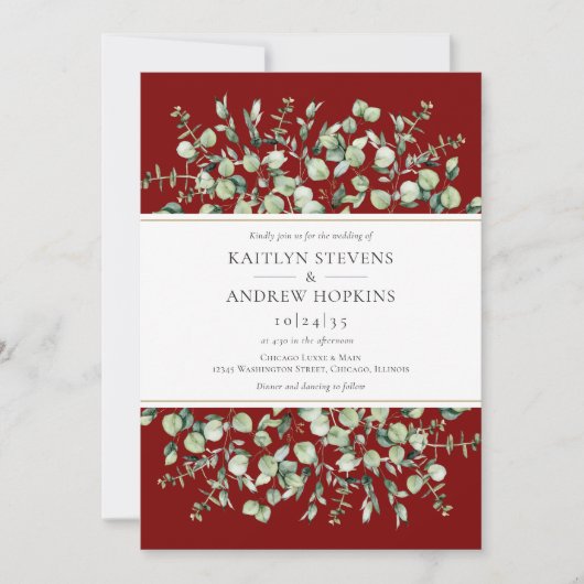 Burgundy Eucalyptus  Wedding Kaart (Voorkant)