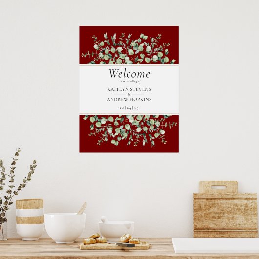 Burgundy Eucalyptus Wedding Welcome  Poster (Keuken)