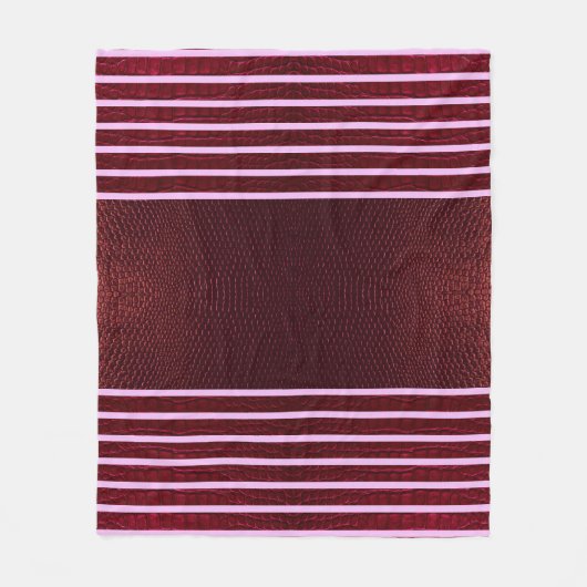 Burgundy Exotic Faux Snake Leather Linear Stripe Fleece Deken (Voorkant)