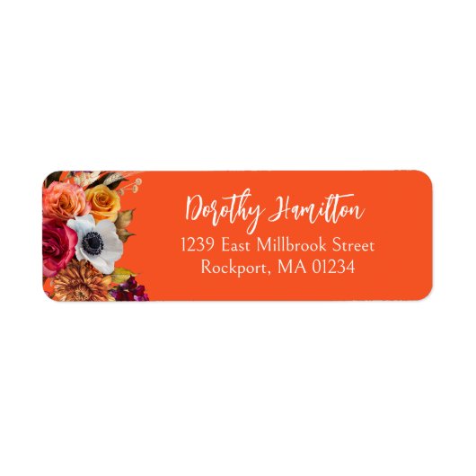 Burgundy Fall Flowers Elegant Script Etiket (Voorkant)