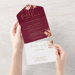 Burgundy Fall In Love Bloemendetails RSVP Trouwen All In One Uitnodiging