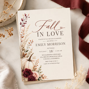 Burgundy Fall in Love Pompoen Bruidsfeest Kaart
