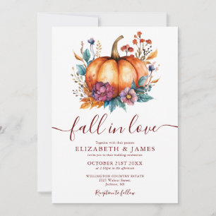 Burgundy Fall In Love Pompoen QR Code Trouwkaart Kaart